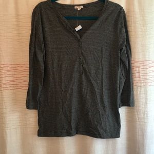 Grey and white striped Henley T-shirt